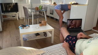 Part one:Risky cock flash. Jerks off when stepsister cooking