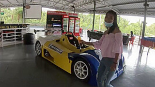 Sexy Chinese home-made teeny GF go karting and recorded on tape after