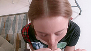 Lazy student squeezes her melons when tutor walks into the room