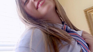 Youngster Aubrey Star Removes Her Schoolgirl Uniform To Show Off Her Tiny Melons And Vagina