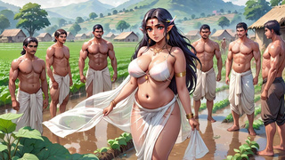 AI Generated Images of Horny Asian cartoon Indian women & Elves having fun & common bath