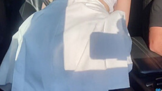 Deluxe Bitch - Hot Brunette In Skirt Masturbates In Car