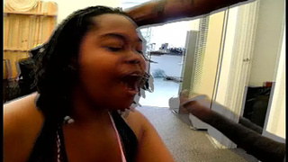 Chubby ebony babe gets her wet snatch fucked by a BBC on the floor