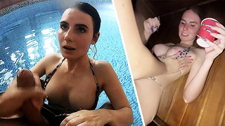 Fine Steamy Sauna Bj: Pool Sex Adventure with Party Ladies