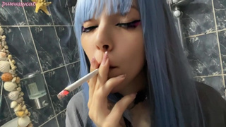 Blue Hair Alt Babe smoking in your bathroom (full vid on my 0nlyfans/ManyVids)