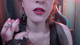 Swallowing Marlboro Reds with red lipstick (close-up) | Smoking Astrid