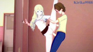 Olivia and Chisato Higuchi have intense futanari sex in the restroom. - Asobi Asobase Asian cartoon three