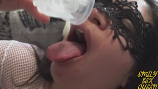 Emily Sex Queen asking for jizz for her dessert - sperm on food bizarre