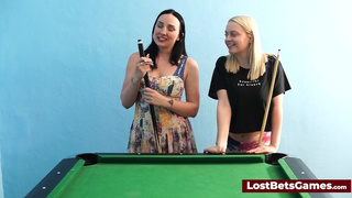 A busty lovers playing strip billiards, which turns nasty quick