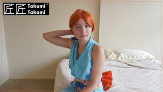 Innocent and shy 18 year mature Serena cosplays Wano Nami from hentai 1 Piece. AMWF