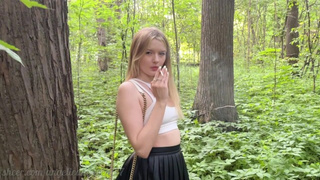 Ravishing smoking babe in the forest was rammed in butt and pissed in her mouth