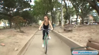 Busty fit youngster bitch cycles around town