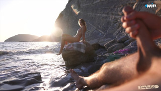 DONG FLASH on a nudist beach: Stranger caught me jerking off and helped me jizz