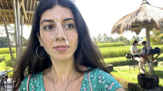 Public Cumwalk in Cafe , Eating Pasta Carbonara with Cum on Face