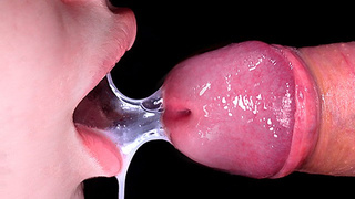 She drained my dong close up! Gently long time sperm play, teasing cock and tongue working GIANT cim