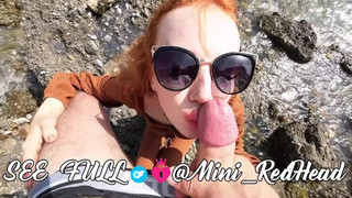 Nasty beach walk with bj and spunk on face and glasses