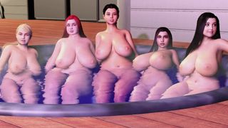 Hot Tub Fattening Machine - 5 Girls Grow Huge Boobs and Chubby Belly