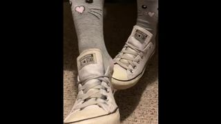 Ebony Teen taking off Sweaty Shoes after Class