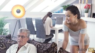 DADDY4K. Grey-haired old Man with Glasses Fucks Beautiful