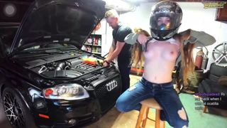 Girl in Helmet Shows her Tits