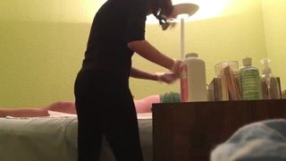 Girl Rubs Customer's Hard Dick at Wax Salon