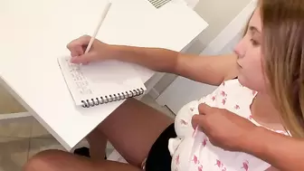 Brother Fucks his Stepsister while doing Homework and Cums in her Mouth