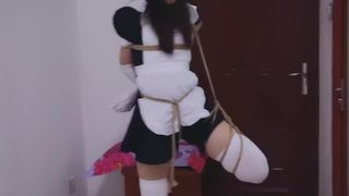 Asian Maid with Stocking in Suspended Bondage