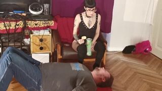 Slim Goth Domina Feeding her Slave Mouth to Mouth Pt1 HD
