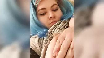 Girl with Colored Hair Plays with her Big Fat Tits