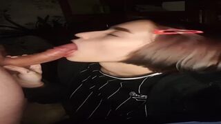 Schoolgirl gives a Blowjob, Cum all over her Face