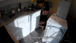 Horny Wife Seduces Plumber in the Kitchen while Husband at Work