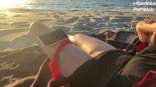 While nobody is on the Beach, I Fuck myself with a Toy and Watch Futanari