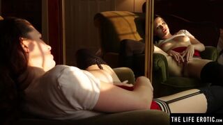 Ebony Stockings and Garters but no Panties while she Masturbation