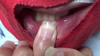 Lady Swallows and makes her Fingers Soaking Wet with her Spit before Biting all her Longs Nails Asmr