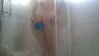 Red Head Rides Dildo on Shower Door