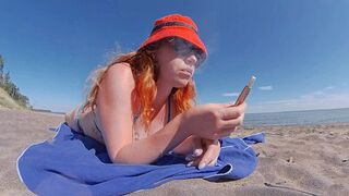 Red-Head Red-Head MILF Smoking Iqos Cigarette in Swimsuit on the Beach